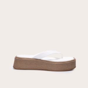 White PU Toe Thong Round Toe Flatform Sandals