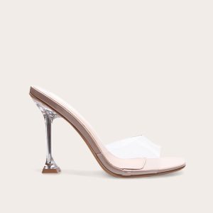 Nude Clear Heel Mule Sandals