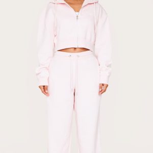 Petite Baby Pink Tie Waist Embossed Detail Wide Leg Joggers
