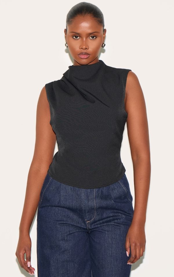 43b4d1461b972a651635927e9442e84a52320f79_CNL7505_1_black_woven_ruched_high_neck_top