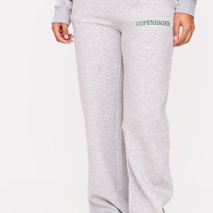 Ash Grey Copenhagen Embroidered Wide Leg Cuffed Joggers