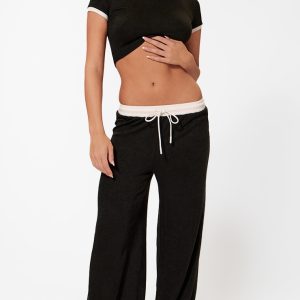 Black Contrast Wide Leg Trousers