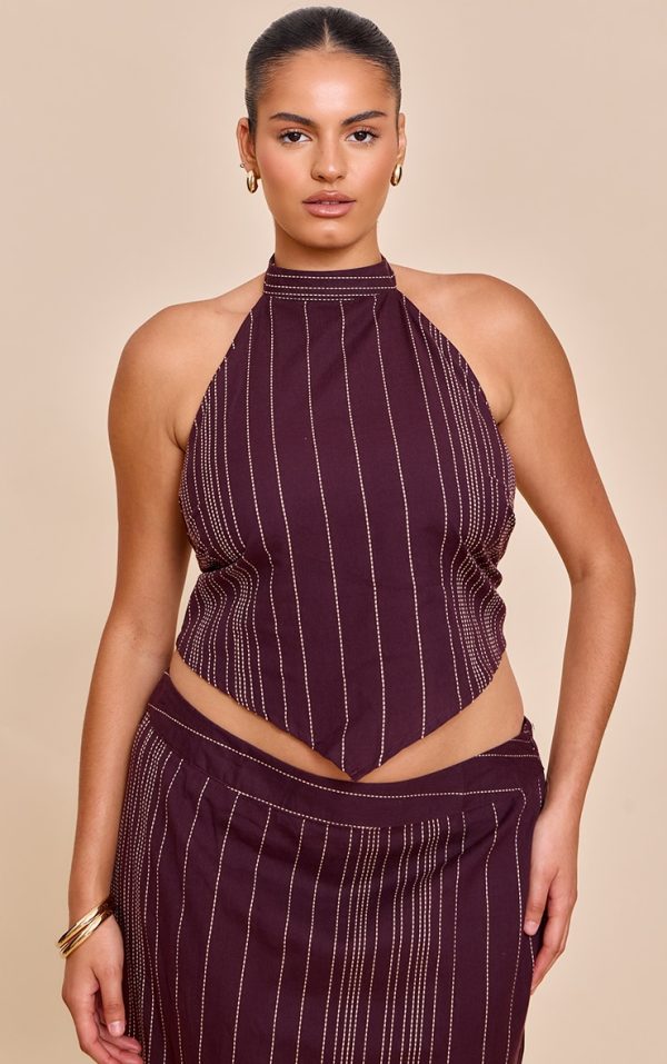44034cb5a74c6546269b094626e51cd418c30a35_CNM5107_1_plus_brown_stripe_embroidered_halterneck_top