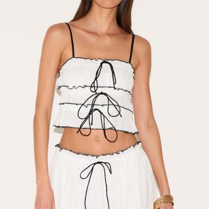 White Cheesecloth Contrast Cami Top