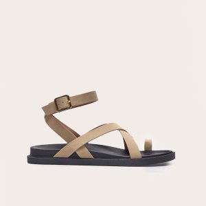 Olive Faux Suede Round Toe Ankle Strap Footbed Sandals