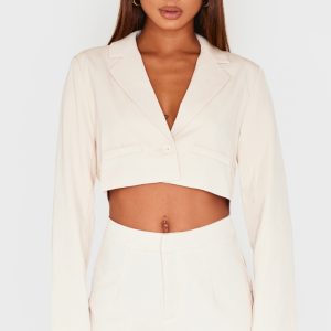Cream Tailored Cropped Pocket Detail Blazer