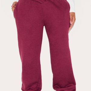 Shape Burgundy V Waist Pin Tuck Cuffed Joggers