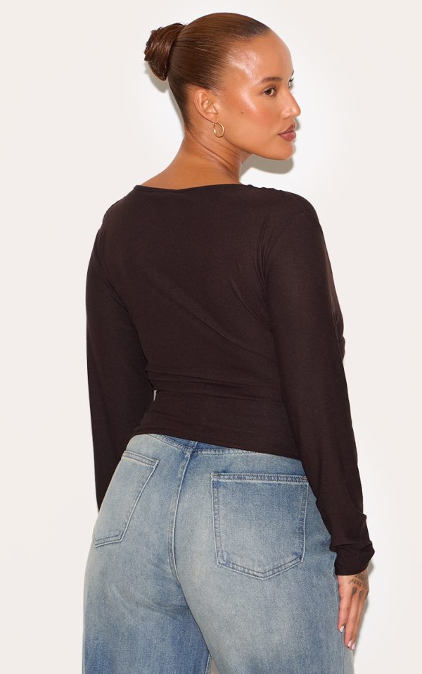 44f93465bf3c6771484675d23b62de1031a6d63a_CNM2638_2_plus_chocolate_soft_touch_ruched_long_sleeve_longline_top