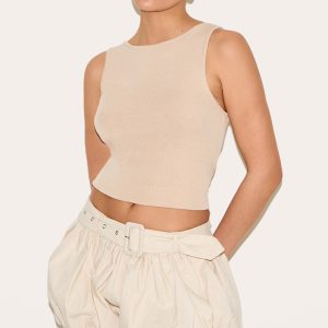 Natural Linen Blend Belted Puffball Mini Skirt