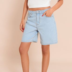 Tall Light Blue Mid Rise Relaxed Boyfriend Shorts
