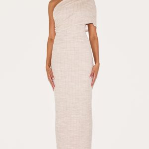 Stone Textured Asymmetric One Shoulder Maxi Dress