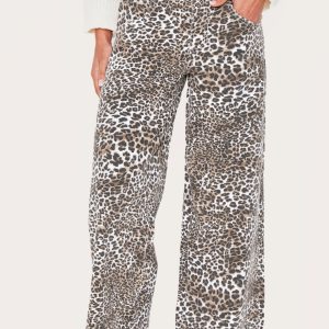 Leopard Print High Waist Wide Leg Jeans