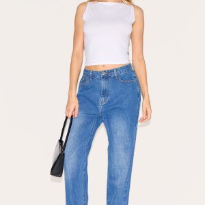 Mid Blue Wash L30 Denim Split Hem Jeans
