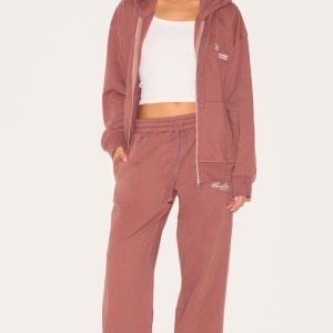 Mauve Healthy Body & Mind Premium Embroidered Oversized Wide Leg Joggers