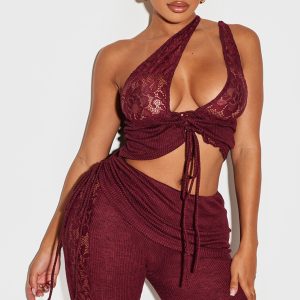 Shape Burgundy Lace Up Bralet Top