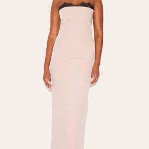 Taupe Lace Bust Detail Woven Midaxi Dress