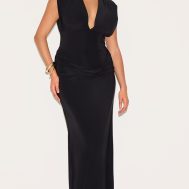46ccabcd84dc6d2fa2ad5a730a6932b6b0834136_CNN0725_1_plus_black_double_layer_plunge_ruched_shoulder_drape_waist_maxi_dress