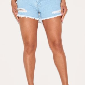 PRETTYLITTLETHING Shape Acid Blue Wash Ripped Denim Shorts
