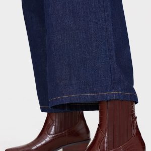 Chocolate Croc PU Point Toe Low Block Heel Western Ankle Boots