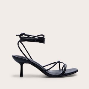 Black Wide Fit Strappy Lace Up Low Heel Sandals