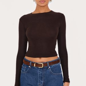 Chocolate Soft Touch Longline Sleeve Top