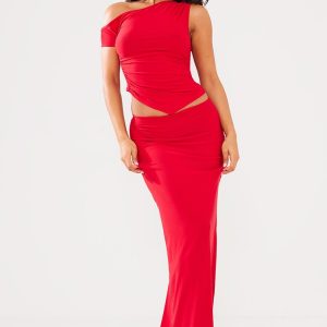 Red Soft Touch Low Rise Maxi Skirt
