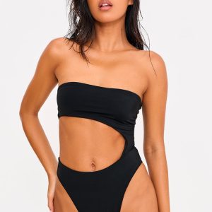 Black Bandeau Cut Out High Leg Swimsuit