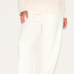 Plus Cream Premium Soft Touch Low Rise Drawstring Waist Straight Leg Trousers