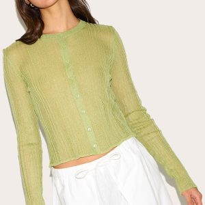 Olive Sheer Knit Cardigan