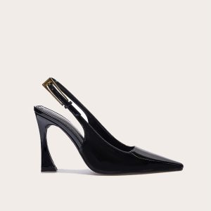 Black Patent PU Gold Buckle High Stiletto Court Heels