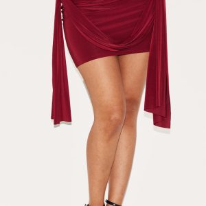 Petite Burgundy Micro Mini Skirt With Drape Detail