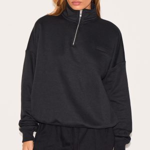 Black Oversized Quarter Zip Sweat Top