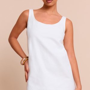 White A Line Shift Denim Mini Dress