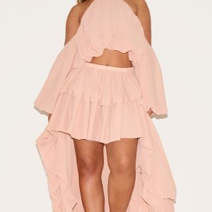 Shape Peach Chiffon High Tiered Maxi Skirt