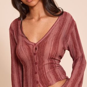 Petite Blush Rose Stripe Knit Cardigan