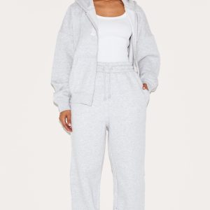 Petite Ash Grey Slogan Detail Straight Leg Joggers