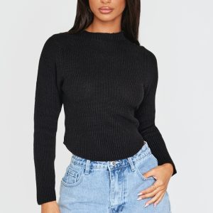 Petite Black Cropped Knit Jumper