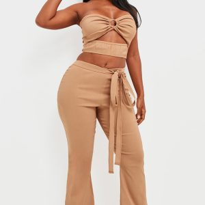Shape Camel Stretch Woven Ring Detail Flare Trousers
