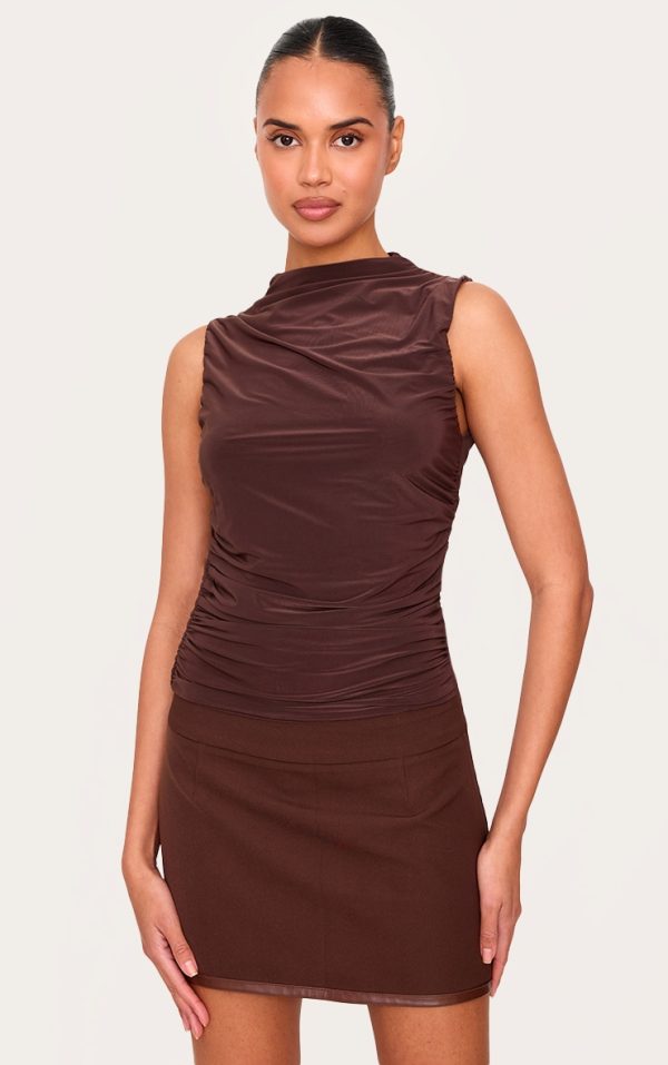 48b27a44097256aa6430827a0a7c2482ba32396b_CNM1498_1_chocolate_double_layer_slinky_ruched_detail_long_top-1