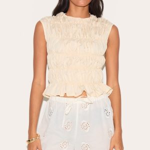 Almond Shirred Boatneck Fitted Top
