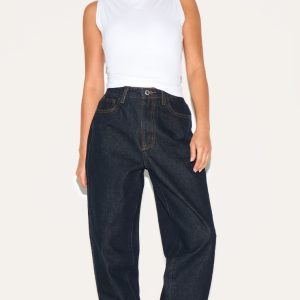 Petite Dark Indigo High Waist Mom Jeans