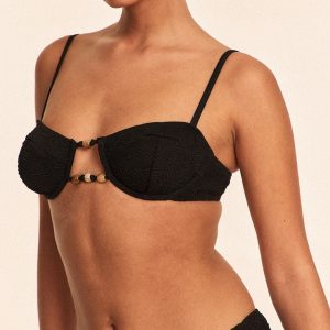 Black Textured Bead Trim Underwired Bikini Top