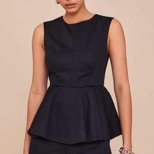 Black Cotton Peplum Skort Playsuit