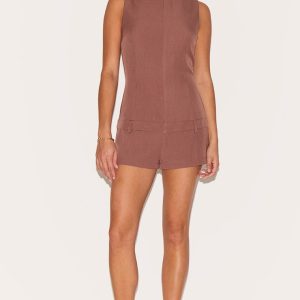 Petite Mocha Tailored Boat Neck Playsuit