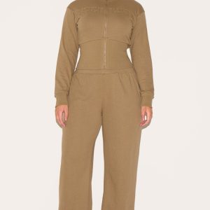 Shape Khaki Waistband Detail Wide Leg Joggers
