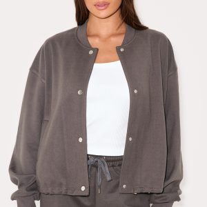 Charcoal Heavy Brushed Bomber Jacket