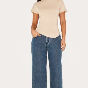Petite Mid Blue Wash Low Rise Boyfriend Jeans