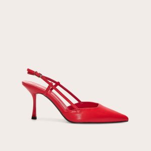 Wide Fit Red Pu Point Toe High Stiletto Court Heels