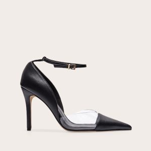 Black Pu Point Toe Perspex High Heel Courts