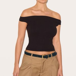 Black Ribbed Bardot Detail Vest Top